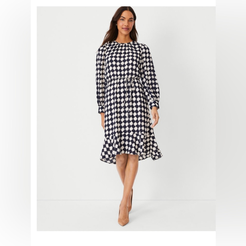 NWT Ann Taylor Petite Houndstooth Flounce Flare Dress, size 4P